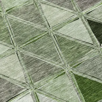 9' X 12' Green And Fern Green Geometric Washable Indoor Outdoor Area Rug