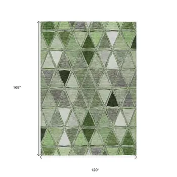 10' X 14' Green And Fern Green Geometric Washable Indoor Outdoor Area Rug