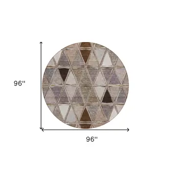 8' Brown Beige And Khaki Round Geometric Washable Indoor Outdoor Area Rug