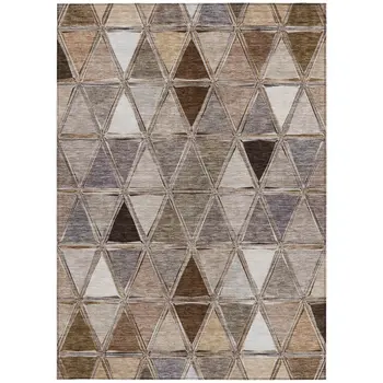 8' X 10' Brown Beige And Khaki Geometric Washable Indoor Outdoor Area Rug