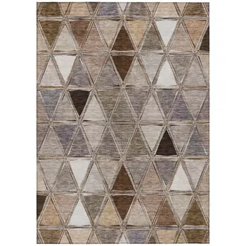 9' X 12' Brown Beige And Khaki Geometric Washable Indoor Outdoor Area Rug
