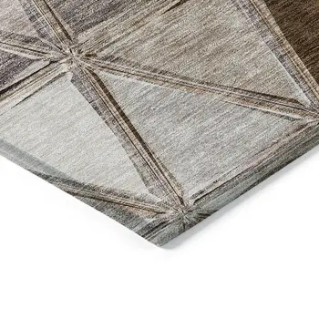 9' X 12' Brown Beige And Khaki Geometric Washable Indoor Outdoor Area Rug