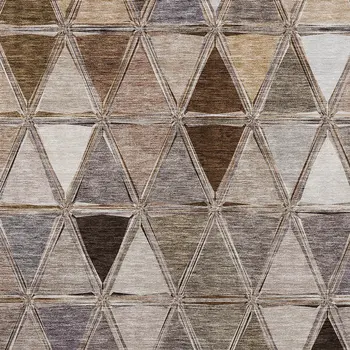 9' X 12' Brown Beige And Khaki Geometric Washable Indoor Outdoor Area Rug