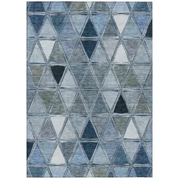 5' X 8' Denim Blue And Sky Blue Geometric Washable Indoor Outdoor Area Rug