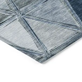 8' Denim Blue And Sky Blue Round Geometric Washable Indoor Outdoor Area Rug