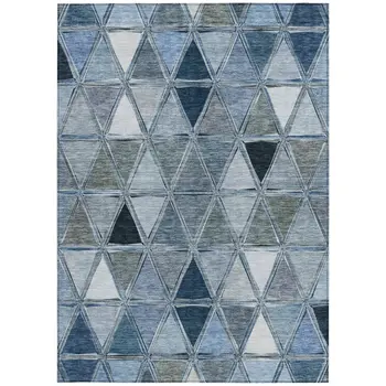 8' X 10' Denim Blue And Sky Blue Geometric Washable Indoor Outdoor Area Rug