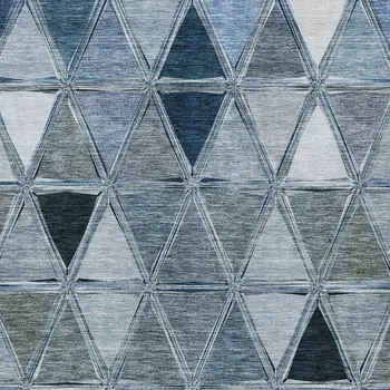 8' X 10' Denim Blue And Sky Blue Geometric Washable Indoor Outdoor Area Rug