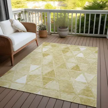 3' X 5' Gold Wheat And Ivory Geometric Washable Indoor Outdoor Area Rug