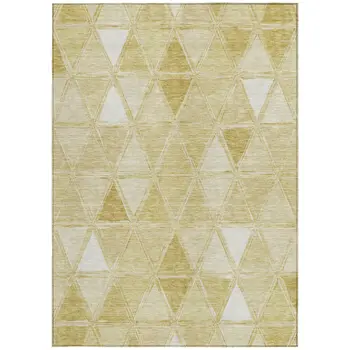 3' X 5' Gold Wheat And Ivory Geometric Washable Indoor Outdoor Area Rug