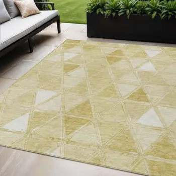 5' X 8' Gold Wheat And Ivory Geometric Washable Indoor Outdoor Area Rug