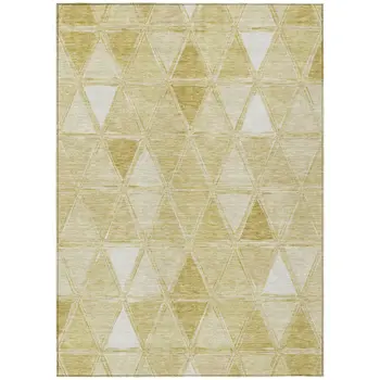 9' X 12' Gold Wheat And Ivory Geometric Washable Indoor Outdoor Area Rug