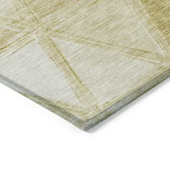 9' X 12' Gold Wheat And Ivory Geometric Washable Indoor Outdoor Area Rug