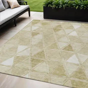 5' X 8' Khaki Beige And Tan Geometric Washable Indoor Outdoor Area Rug