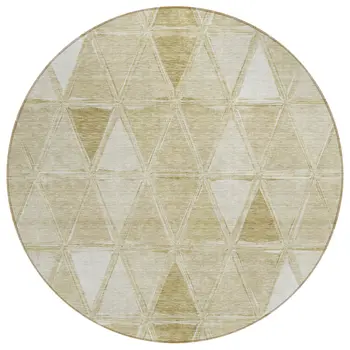 8' Khaki Beige And Tan Round Geometric Washable Indoor Outdoor Area Rug