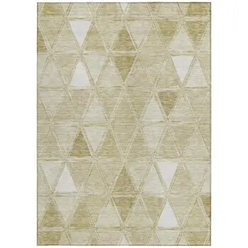 8' X 10' Khaki Beige And Tan Geometric Washable Indoor Outdoor Area Rug