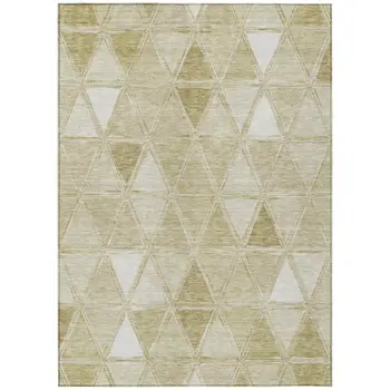 8' X 10' Khaki Beige And Tan Geometric Washable Indoor Outdoor Area Rug
