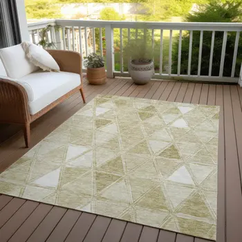 10' X 14' Khaki Beige And Tan Geometric Washable Indoor Outdoor Area Rug