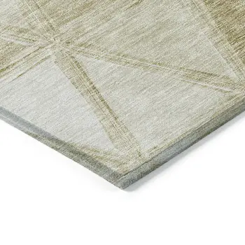 10' X 14' Khaki Beige And Tan Geometric Washable Indoor Outdoor Area Rug