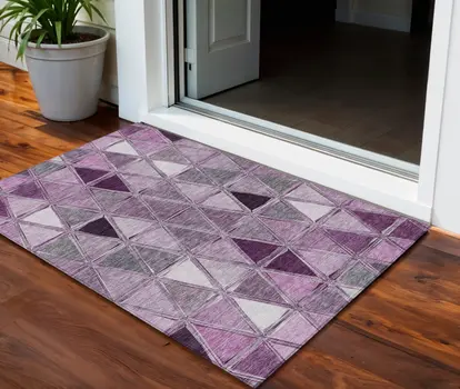 3' X 5' Merlot Purple And Lavender Geometric Washable Indoor Outdoor Area Rug