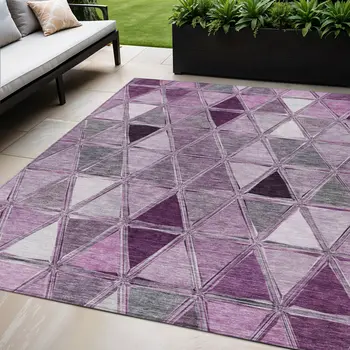 5' X 8' Merlot Purple And Lavender Geometric Washable Indoor Outdoor Area Rug