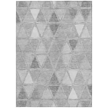 5' X 8' Gray Silver And Ivory Geometric Washable Indoor Outdoor Area Rug