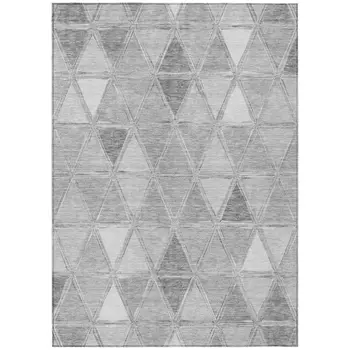 5' X 8' Gray Silver And Ivory Geometric Washable Indoor Outdoor Area Rug