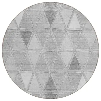 8' Gray Silver And Ivory Round Geometric Washable Indoor Outdoor Area Rug
