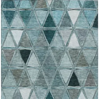 3' X 5' Teal Blue Aqua And Gray Geometric Washable Indoor Outdoor Area Rug