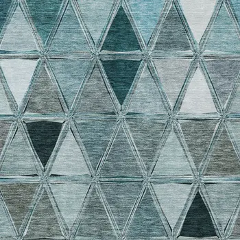 3' X 5' Teal Blue Aqua And Gray Geometric Washable Indoor Outdoor Area Rug