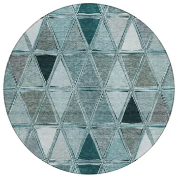8' Teal Blue Aqua And Gray Round Geometric Washable Indoor Outdoor Area Rug
