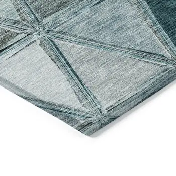 8' Teal Blue Aqua And Gray Round Geometric Washable Indoor Outdoor Area Rug