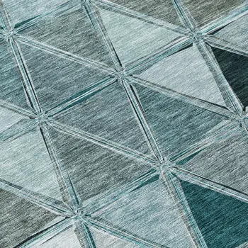 8' Teal Blue Aqua And Gray Round Geometric Washable Indoor Outdoor Area Rug