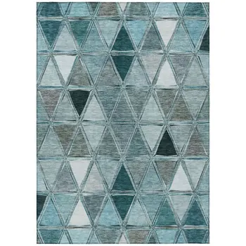 8' X 10' Teal Blue Aqua And Gray Geometric Washable Indoor Outdoor Area Rug
