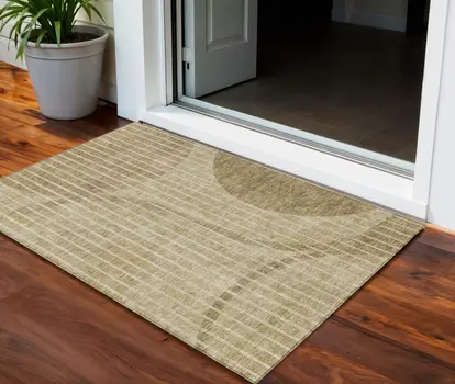 3' X 5' Brown Taupe And Ivory Striped Washable Indoor Outdoor Area Rug
