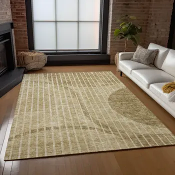 3' X 5' Brown Taupe And Ivory Striped Washable Indoor Outdoor Area Rug