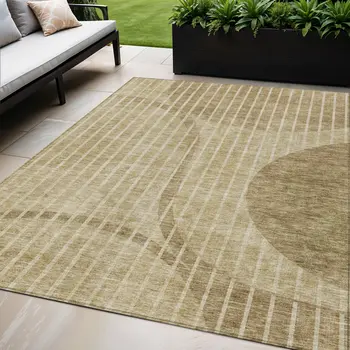 5' X 8' Brown Taupe And Ivory Striped Washable Indoor Outdoor Area Rug
