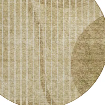 8' Brown Taupe And Ivory Round Striped Washable Indoor Outdoor Area Rug