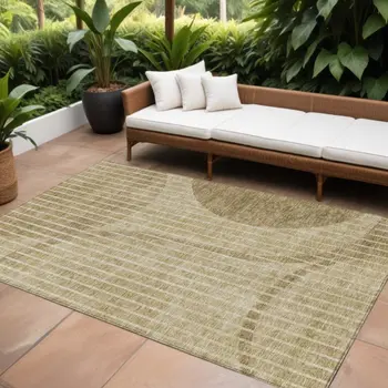 9' X 12' Brown Taupe And Ivory Striped Washable Indoor Outdoor Area Rug