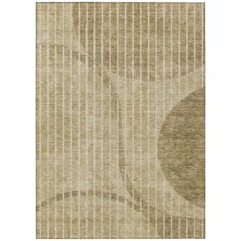 10' X 14' Brown Taupe And Ivory Striped Washable Indoor Outdoor Area Rug