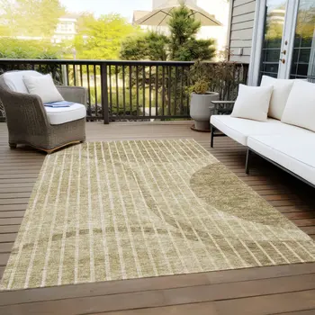10' X 14' Brown Taupe And Ivory Striped Washable Indoor Outdoor Area Rug