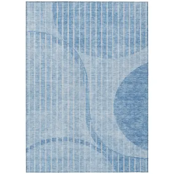 5' X 8' Denim Blue And Sky Blue Striped Washable Indoor Outdoor Area Rug