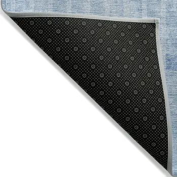 5' X 8' Denim Blue And Sky Blue Striped Washable Indoor Outdoor Area Rug