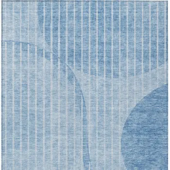 5' X 8' Denim Blue And Sky Blue Striped Washable Indoor Outdoor Area Rug