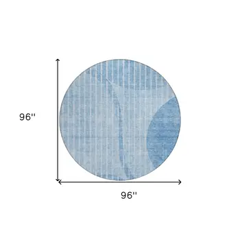 8' Denim Blue And Sky Blue Round Striped Washable Indoor Outdoor Area Rug