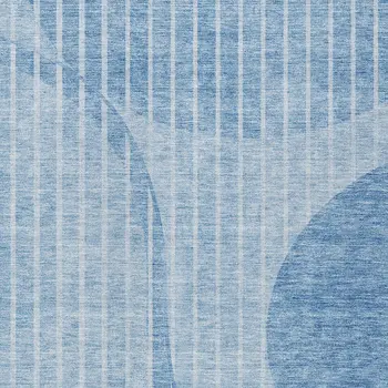 8' X 10' Denim Blue And Sky Blue Striped Washable Indoor Outdoor Area Rug