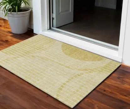 3' X 5' Gold Wheat And Ivory Striped Washable Indoor Outdoor Area Rug