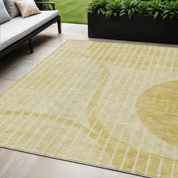 5' X 8' Gold Wheat And Ivory Striped Washable Indoor Outdoor Area Rug