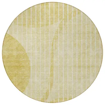8' Gold Wheat And Ivory Round Striped Washable Indoor Outdoor Area Rug