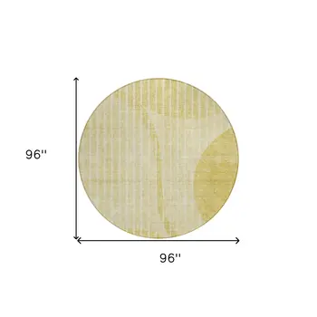 8' Gold Wheat And Ivory Round Striped Washable Indoor Outdoor Area Rug