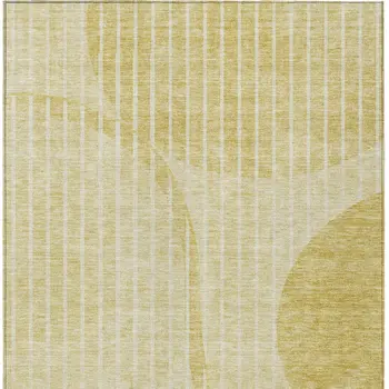10' X 14' Gold Wheat And Ivory Striped Washable Indoor Outdoor Area Rug